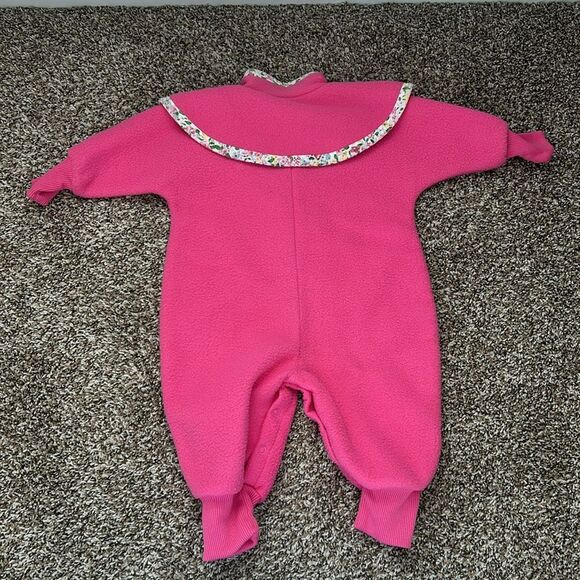 Vintage Babycrest Fleece Winter Pink Floral Baby Walksuit Jumpsuit 12M - Picture 12 of 13